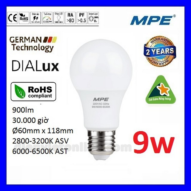 Bóng led bulb 9W cao cấp MPE ( tiêu chuẩn Châu Âu ) - Điện Việt