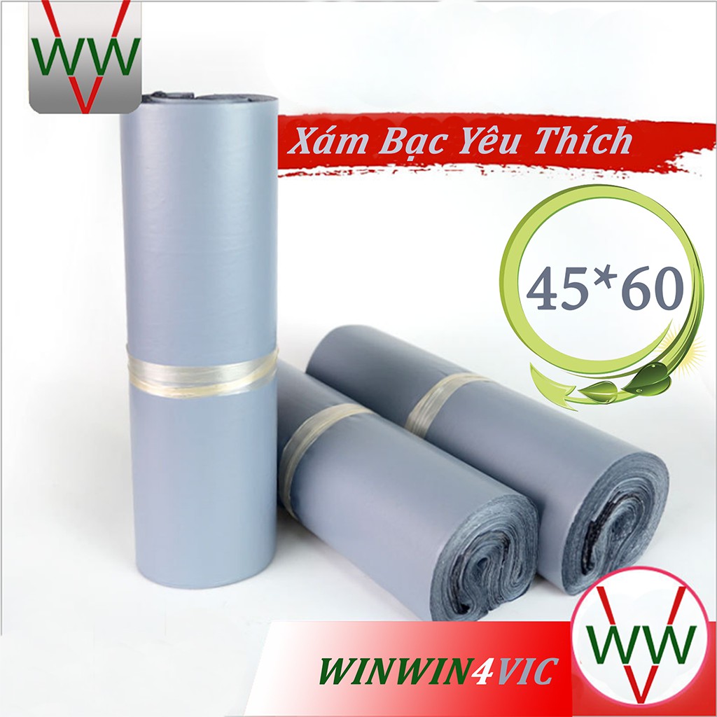 Túi đóng gói hàng thương mại điện tử WINWIN4VIC màu xám bạc size 45x60, Túi đóng hàng niêm phong cuộn 100 túi tự dính