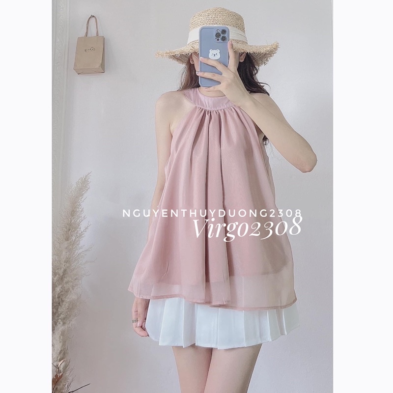 [HÀNG SẴN]ÁO YẾM VOAN TƠ KÈM DÂY THẮT TIỂU THƯ
