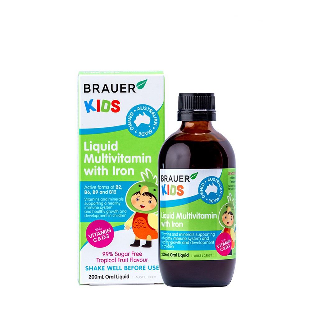 Vitamin tổng Hợp bổ sung thêm sắt brauer kids liquid multivitamin with iron 200ml