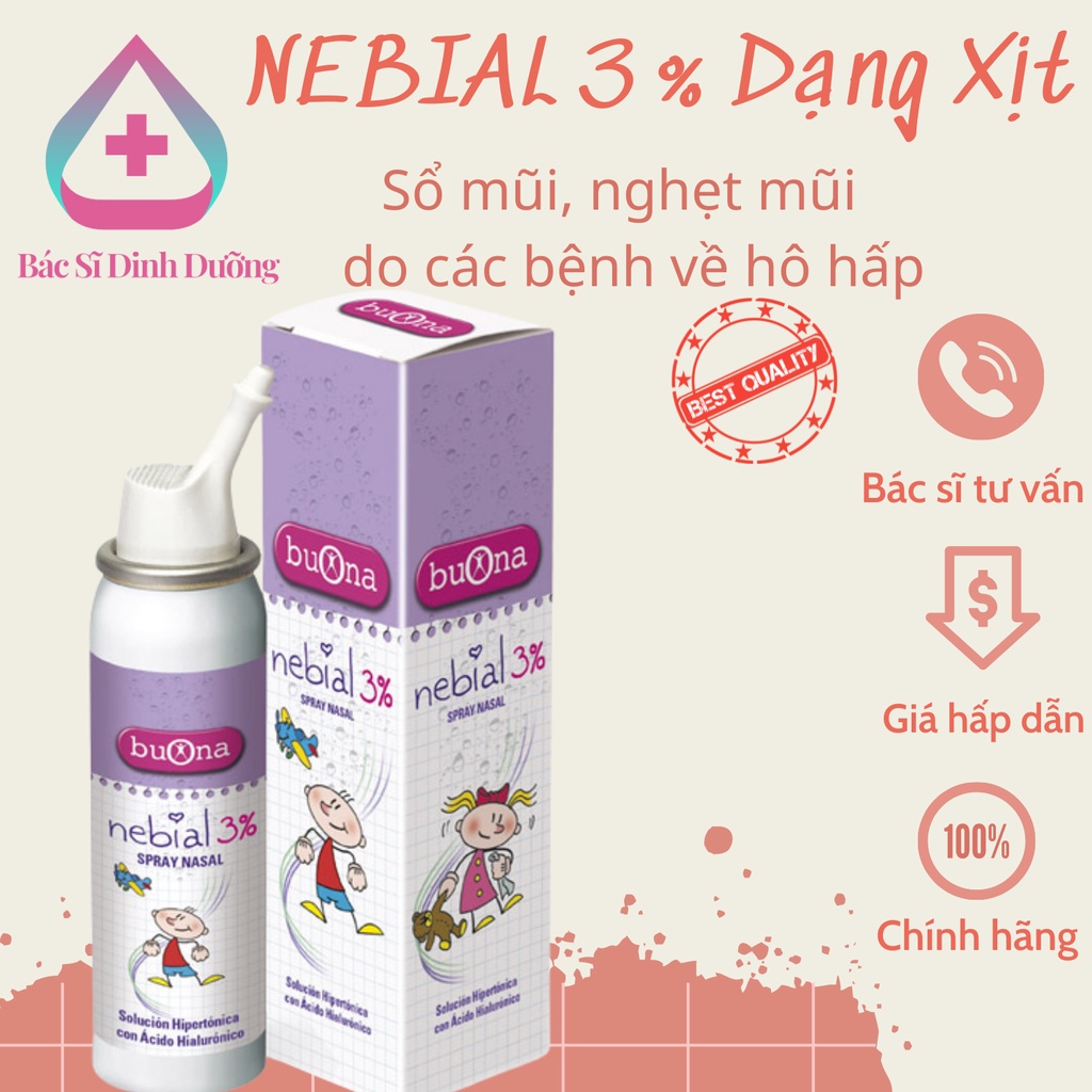 Xịt mũi Nebial 3% Spray - Lọ 100ml, Hiệu quả nhanh cho sổ mũi