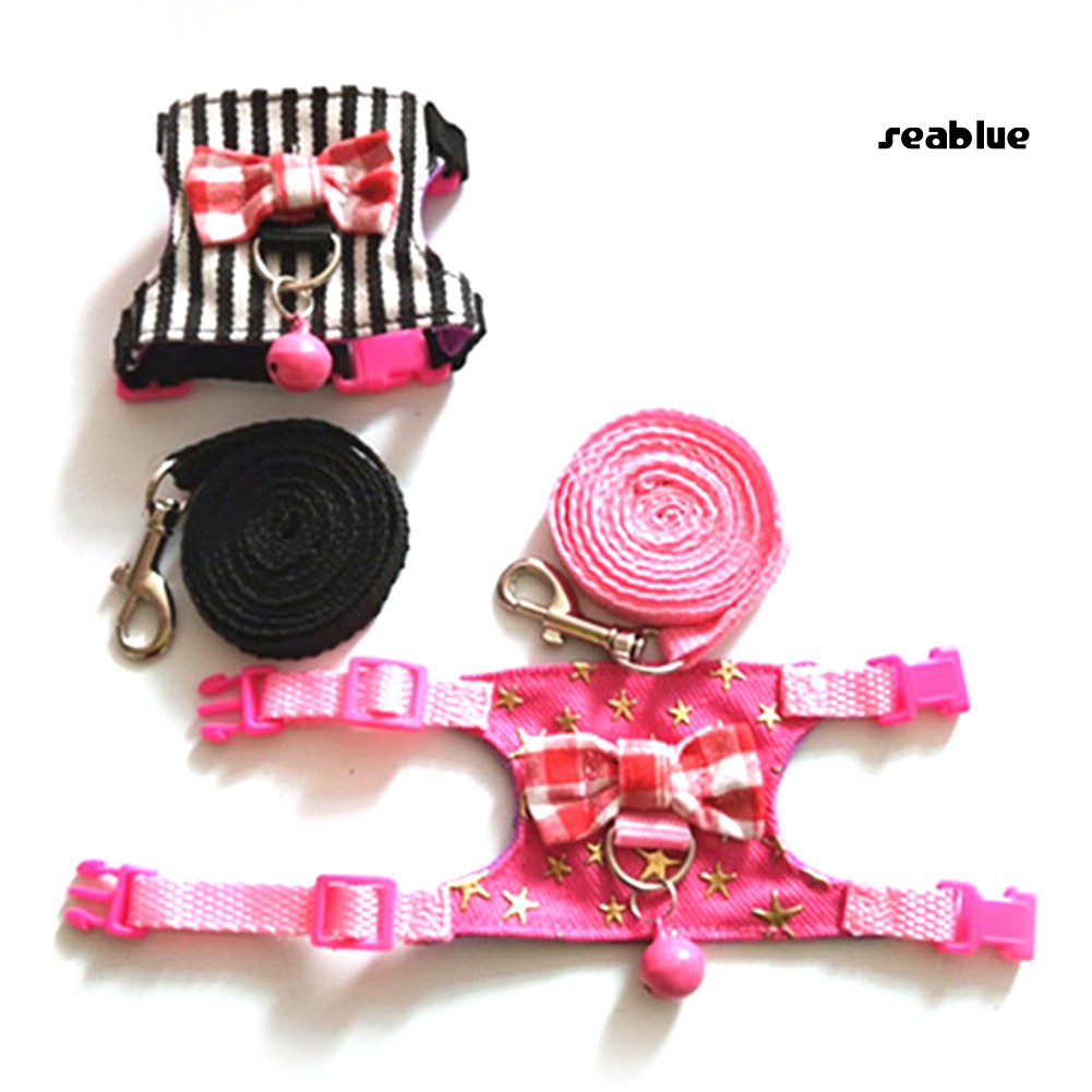 Dây xích dạng áo họa tiết sọc đính nơ và chuông cho thỏ / hamster kèm dây dắt