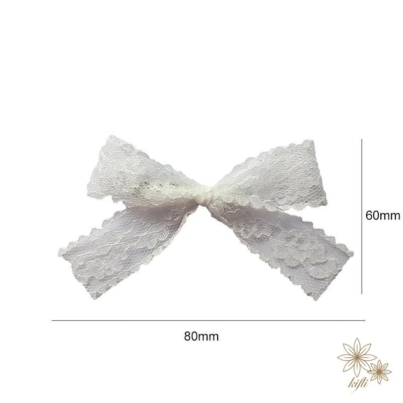 Kẹp tóc thắt nơ bằng vải ren màu trắng đơn giản dễ thương dành cho nữ