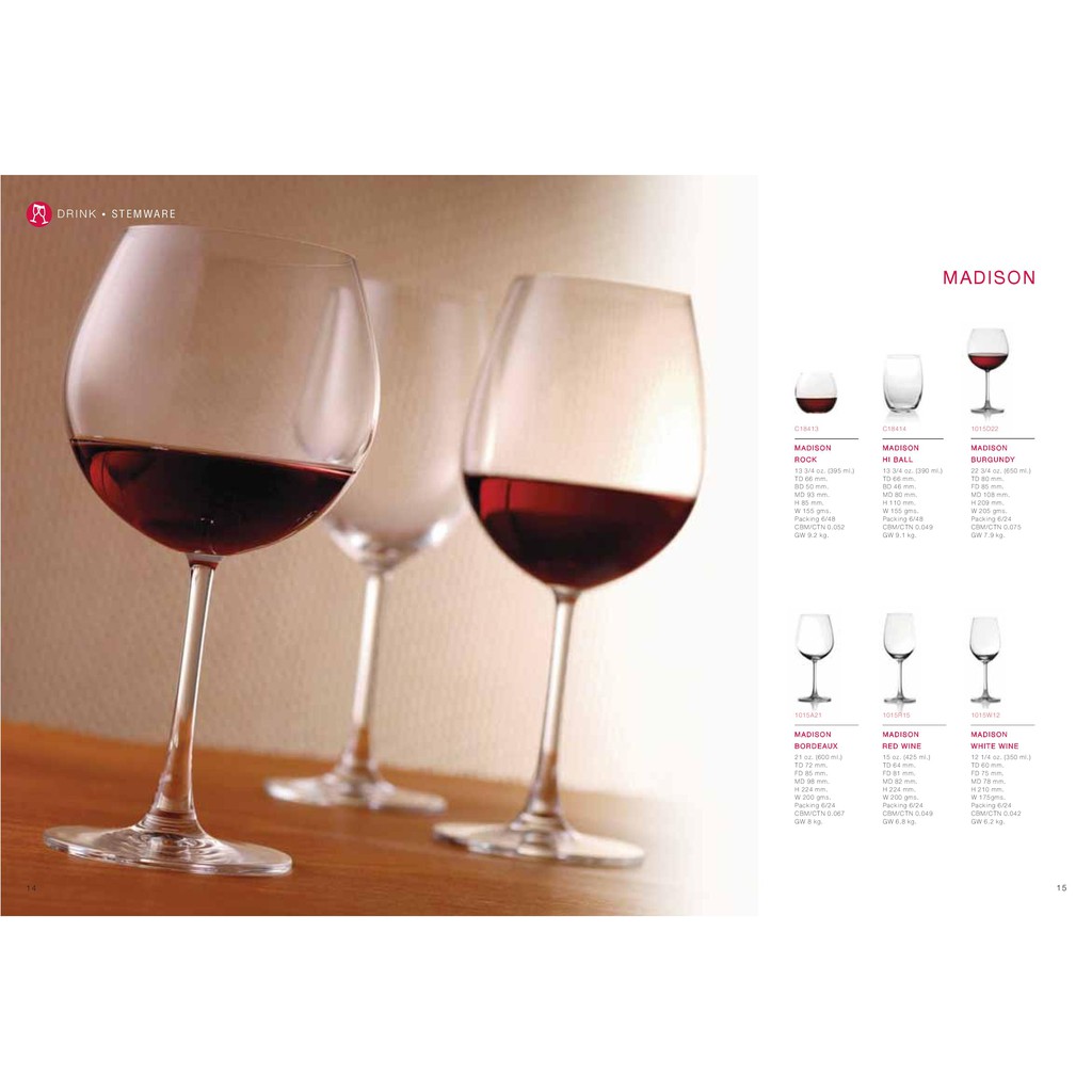 Bộ 6 Ly Rượu Vang Đỏ Thủy Tinh Ocean Madison Burgundy – 1015D22 – 650ml – Sản Xuất Thái Lan