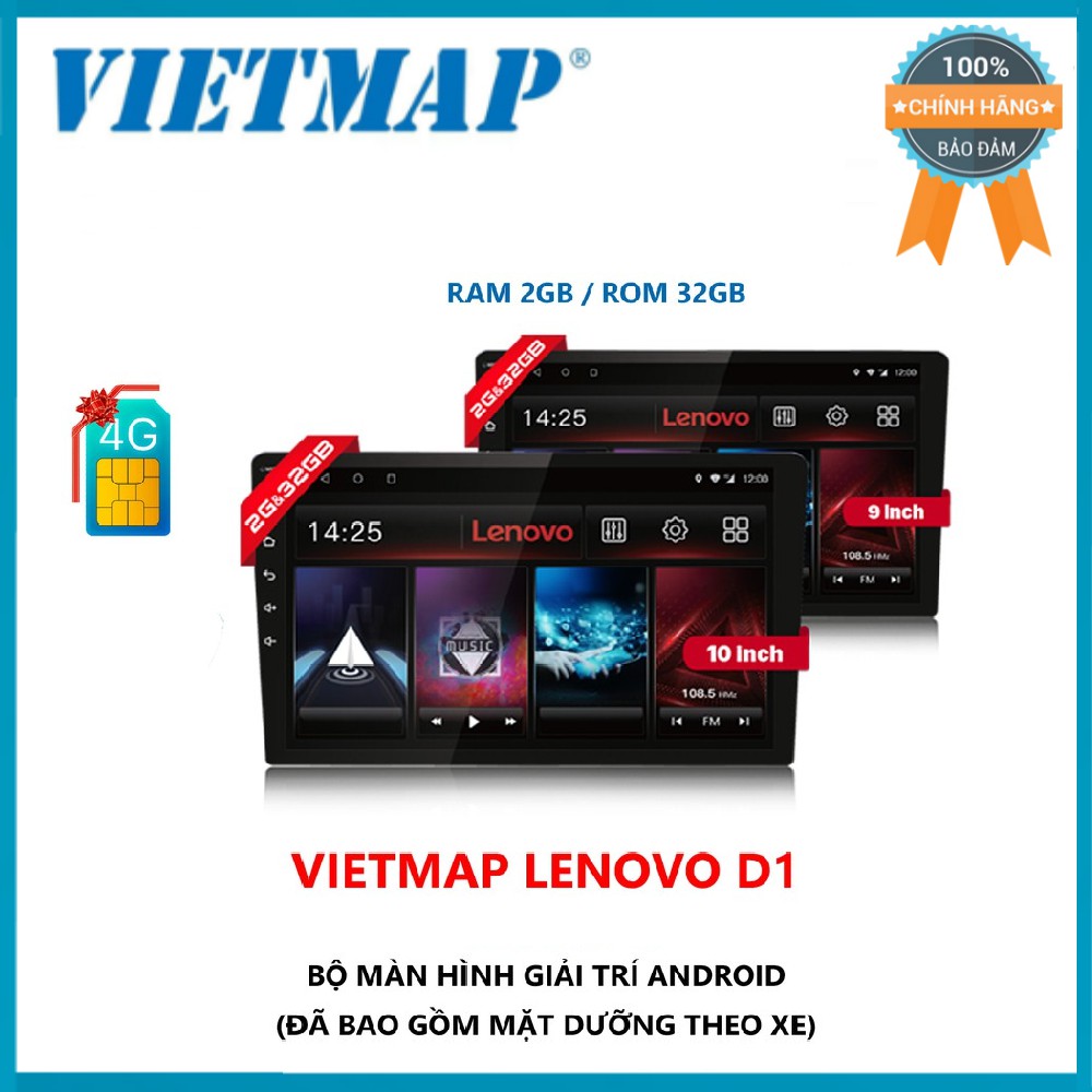 Màn hình VIETMAP LENOVO D1 (2/32) - Android tích hợp giải trí đa năng-Cảm Ứng-Dẫn Đường-Định Vị - Hàng Chính Hãng Vietma