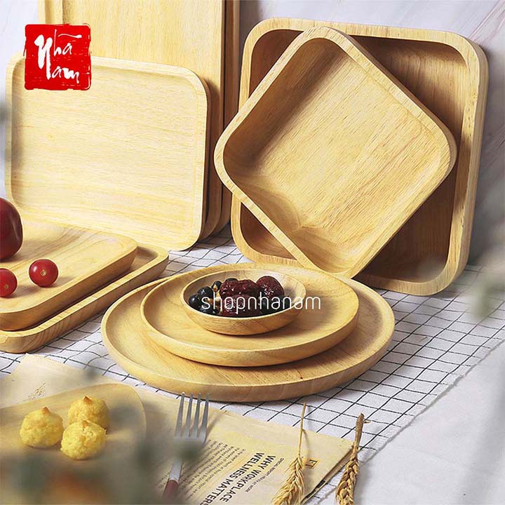 Đĩa gỗ tròn đĩa gỗ tự nhiên nhập khẩu khay đựng đồ ăn phụ kiện bàn ăn chụp ảnh decor