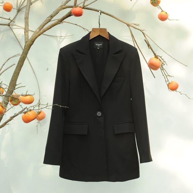 Áo blazer nữ đen chiết ao có đệm vai | BigBuy360 - bigbuy360.vn
