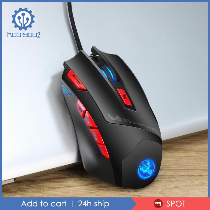 [KOOLSOO2]9Buttons USB Wired Gaming Mouse Adjustable 800~6000 DPI LED Light Mice Black