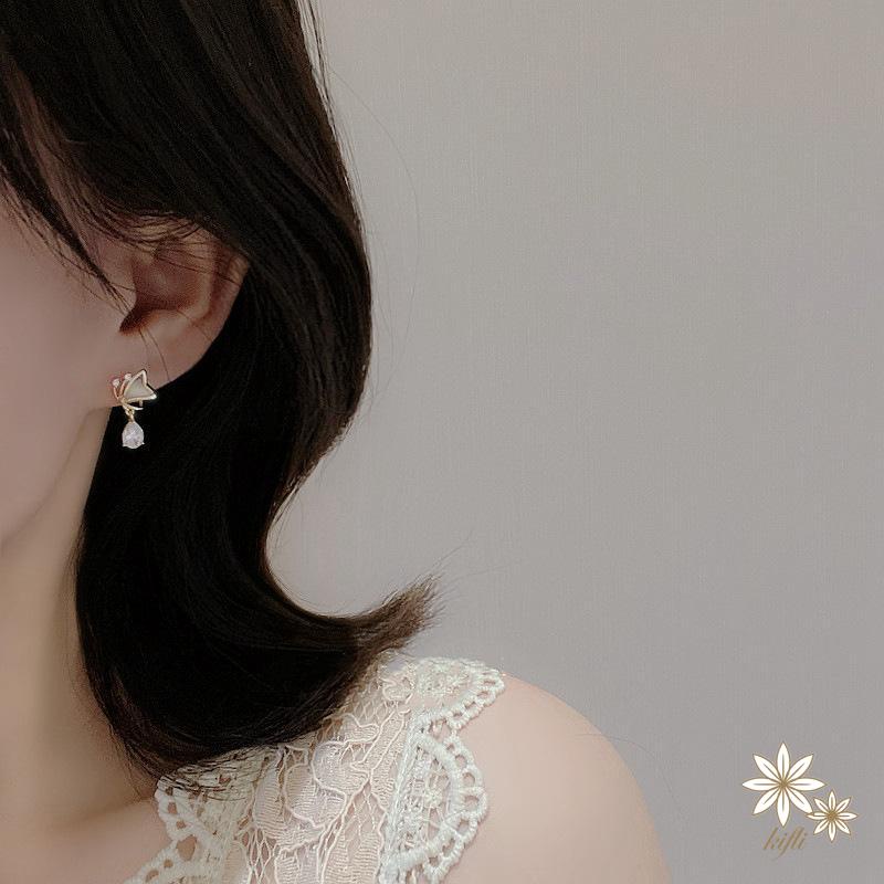 【Kifli】 Bông Tai Mạ Bạc 925 Đính Đá Opal Hình Giọt Nước / Bướm / Giọt Nước Thời Trang Cho Nữ
