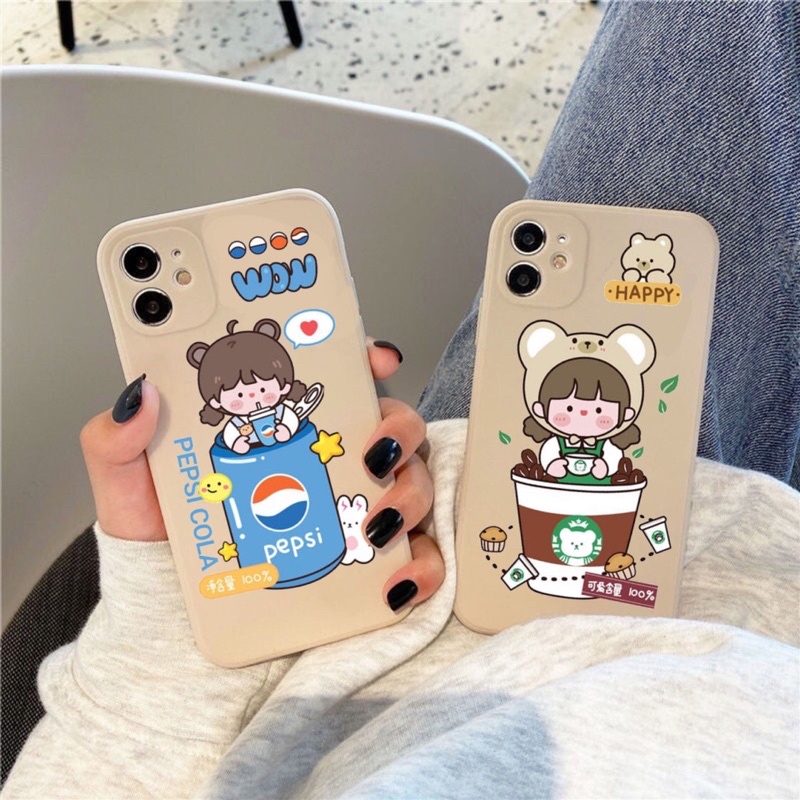 Ốp lưng iphone lưng cạnh vuông giả lp12 hình cô bé coca cute 5s/6/6plus/6s/6splus/7/7plus/8/8plus/x/xr/xs/11/12/pro/pro