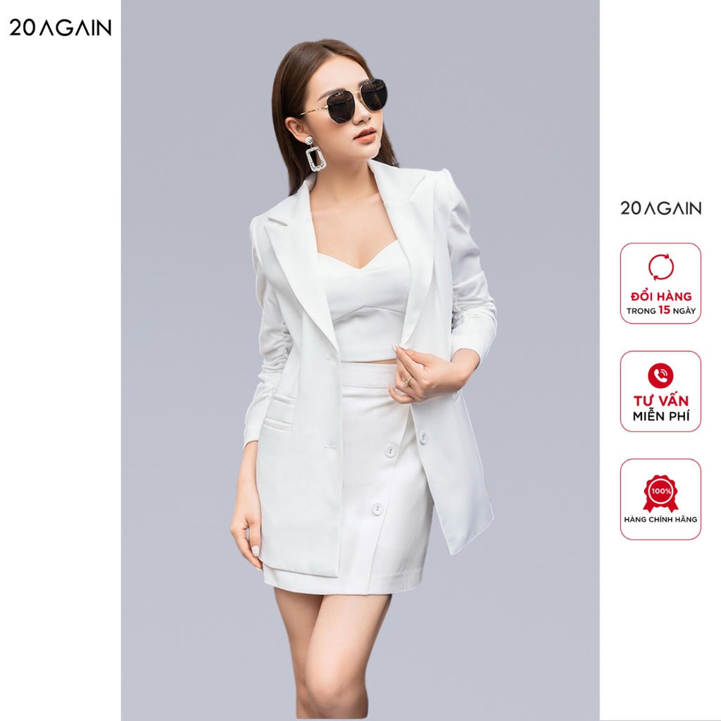 Áo vest dài rút 20AGAIN nhún tay chất vải tuyết mưa mềm mại siêu bền VDA1215