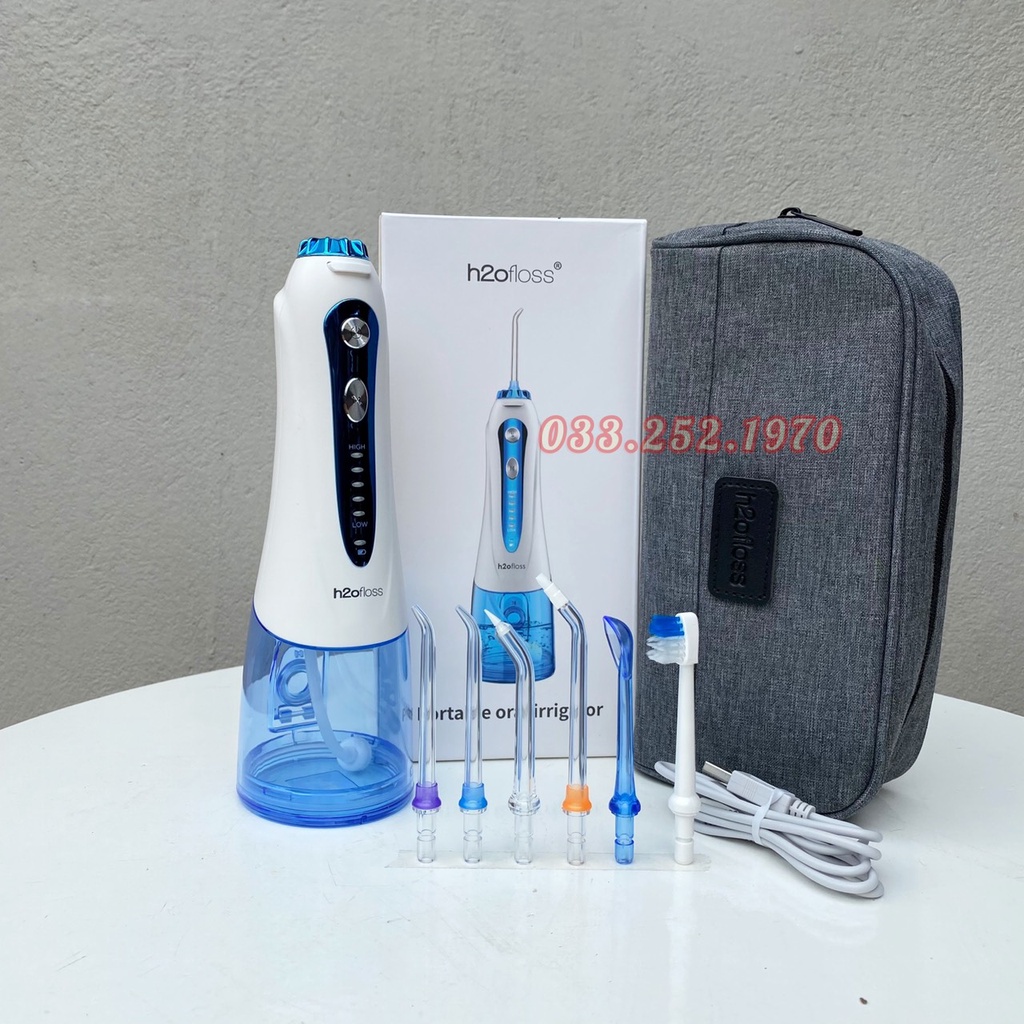 Máy tăm nước H2OFLOSS HF-6P/HF9P , Tăm nước du lịch cầm tay kèm túi và 5 đầu xịt H2OFLOSS