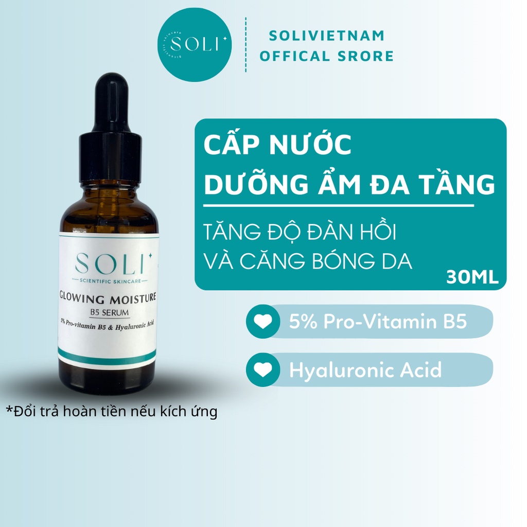 Tinh chất (Serum) cấp nước dưỡng ẩm Soli Pro-vitamin B5 5% + Hyaluronic Acid (HA đa phân tử) 30ml