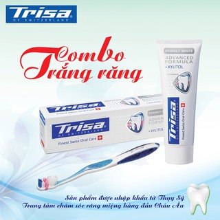Combo Kem Đánh Răng 75ml Và Bàn Chải Đánh Răng Trisa Perfect White Trắng Răng