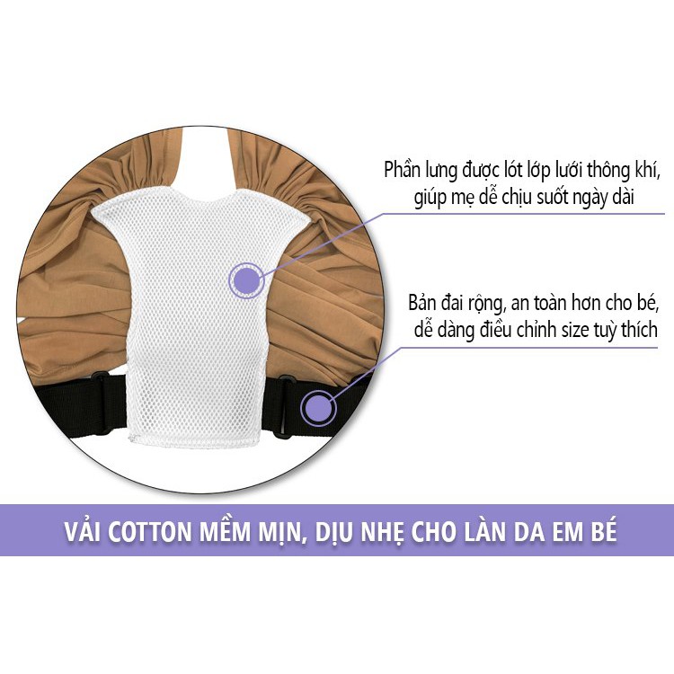 Địu vải em bé JUMY - chất vải cotton thoáng mát giúp bé ngủ say mẹ rảnh tay - Nhiều màu