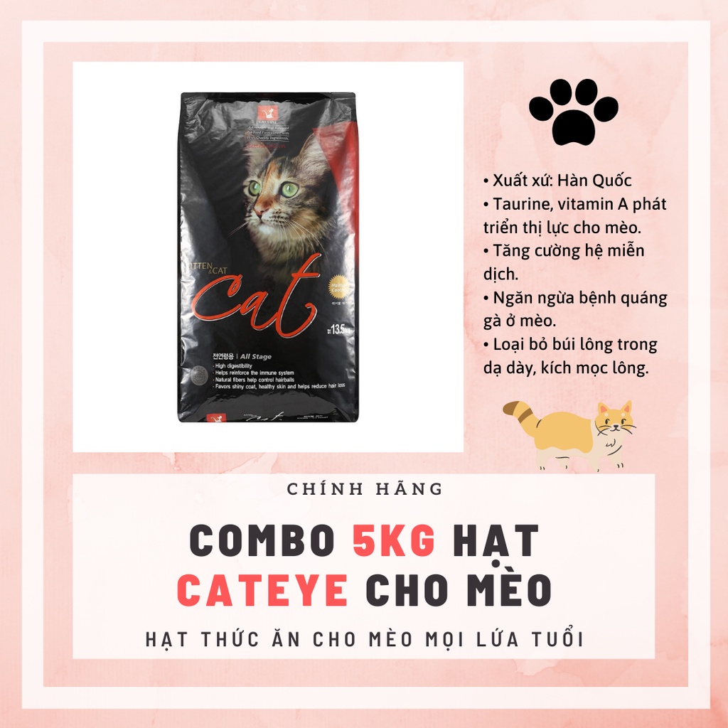 Combo 5kg hạt thức ăn mèo Cateye, hạt dinh dưỡng Hàn Quốc dành cho mèo mọi lứa tuổi Donald Pet Shop