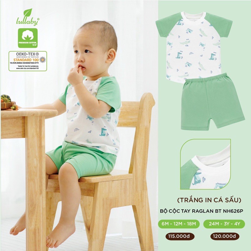 Bộ cộc tay Raglan bé trai Lullaby NH626P (Sz 6m-4y)