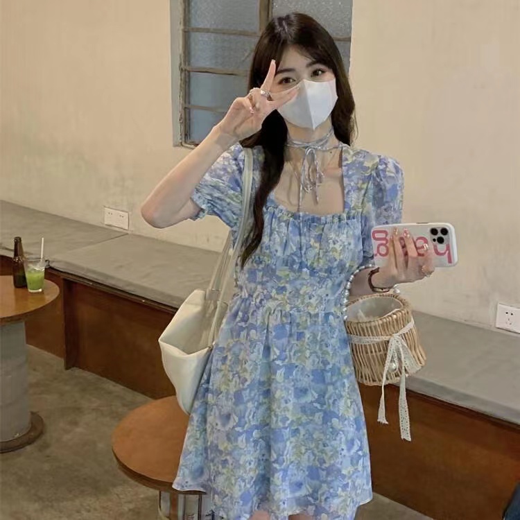 Đầm Perty in hoa tay phồng phong cách Hàn Quốc thời trang hè dành cho nữ