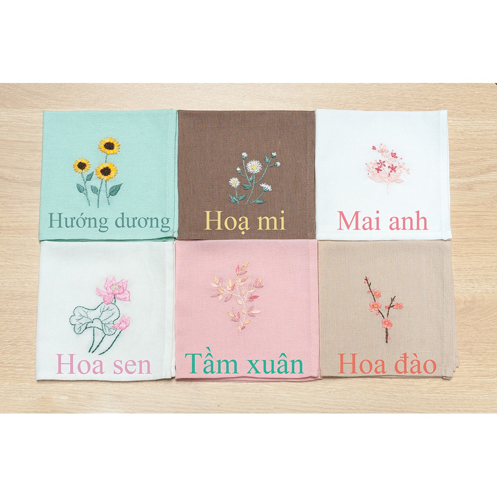 Bộ kit tập thêu khăn tay cho người mới bắt đầu - mẫu hoa lá Việt Nam