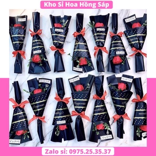 Hoa Sáp 003 Hoa Hồng Sáp Bó 1 Bông Giấy Đen Ít Nhăn