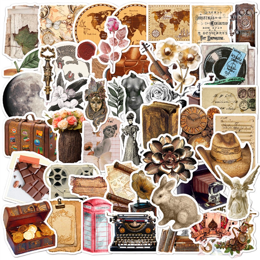 ❉ 02 Sticker Victorian Memory Series ❉ Bộ 50 Miếng Dán Trang Trí Vali Laptop Ván Trượt DIY Thời Trang