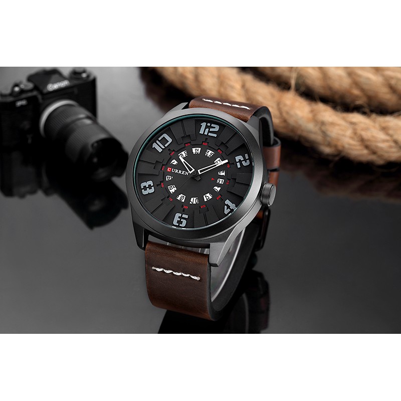 Đồng hồ Quartz CURREN 8258 với dây đeo bằng da chống thấm nước thời trang sang trọng