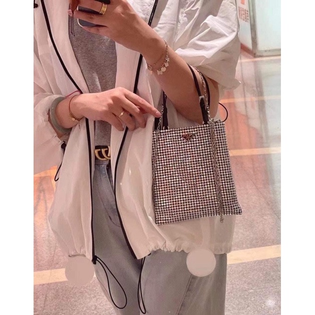 Túi tote prada mini đính đá