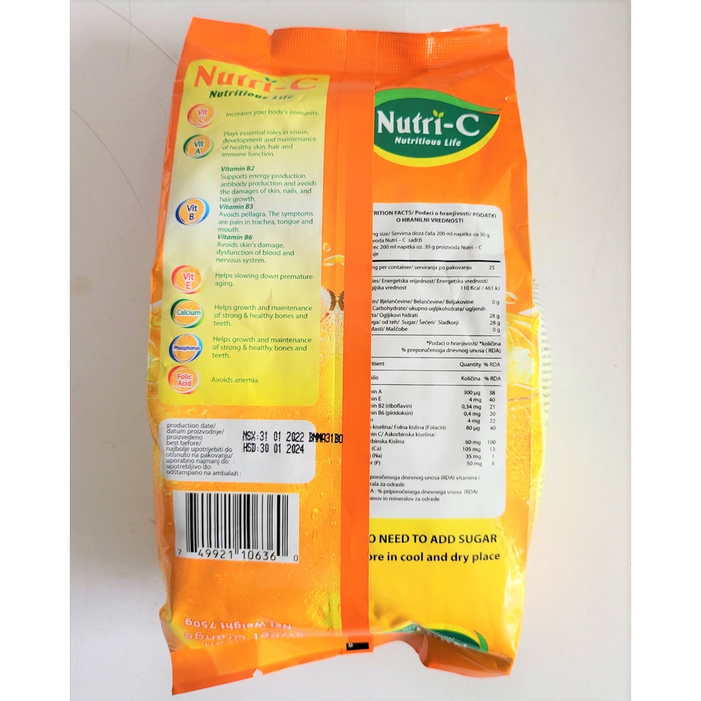 [Túi 750g] BỘT NUTRI C HƯƠNG CAM [Indonesia] NUTRI-C American Sweet Orange Instant Powder Drink