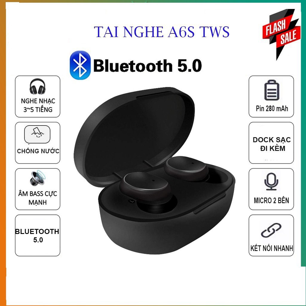 Tai Nghe Bluetooth Redmi Mipods A6S Âm Bass Cực Mạnh, Công Nghệ 5.0