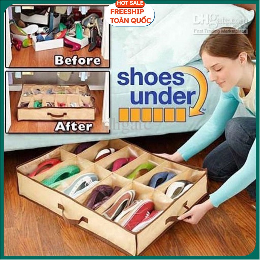 Túi Vải Đựng Giày Dép 12 Ngăn - Để Gầm Giường Gọn Gàng