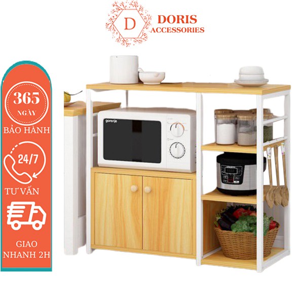 Kệ lò vi sóng nhiều ngăn 4 tầng, có ngăn tủ , chất liệu gỗ cao cấp l Kệ lò vi sóng 4 tầng lắp ghép DORIS ACCESSORIES