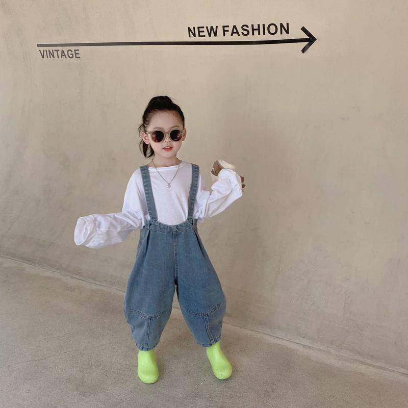 Hàng Mới Về [Hàng Mới Về] Quần Yếm Denim Dáng Rộng Thoải Mái Phong Cách Hàn Quốc Thời Trang Mùa Thu Cho Bé Gái