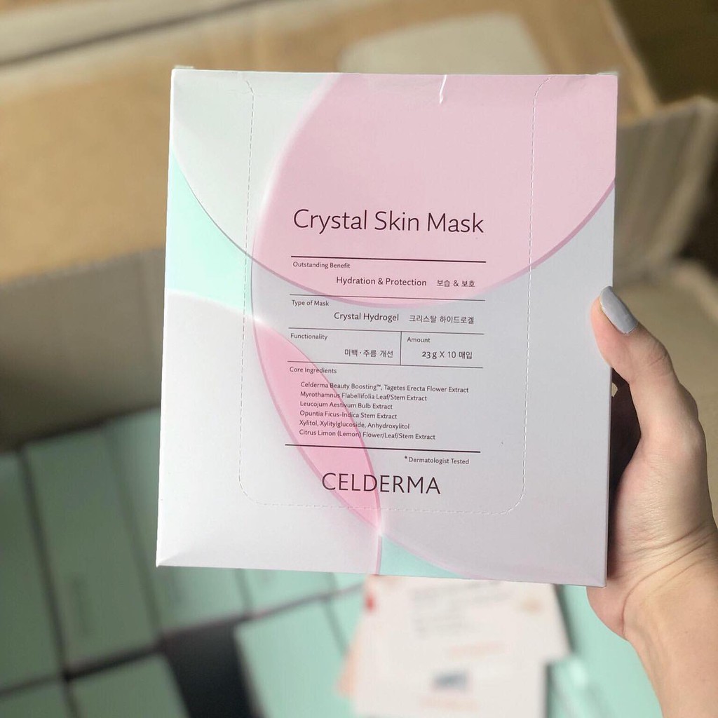 (Hộp 10 miếng) Mặt Nạ Thạch Anh Crystal Skin Mask Celderma