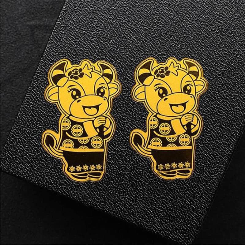 Trâu Vàng Hút Tài Lộc - Stiker May Mắn Trang Trí Điện Thoại, Laptop