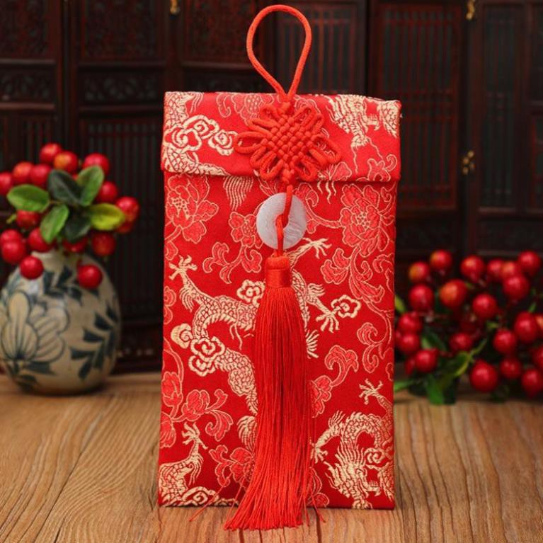 Bao Lì Xì Tết 2023 - Bao Nạp Tài Mùa Cưới Vải Nhung Họa Tiết Rồng dọc