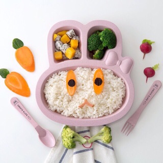 Khay BLW Lúa Mạch Chia Ngăn Hình Thỏ ( Nơ)