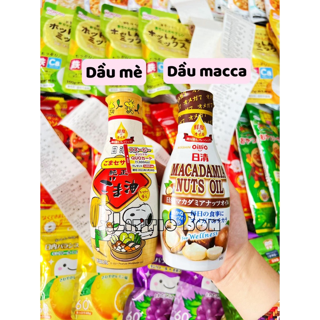 Dầu Macca/Oliu/Mè Nisshin Oillio Nhật 145gr bay air
