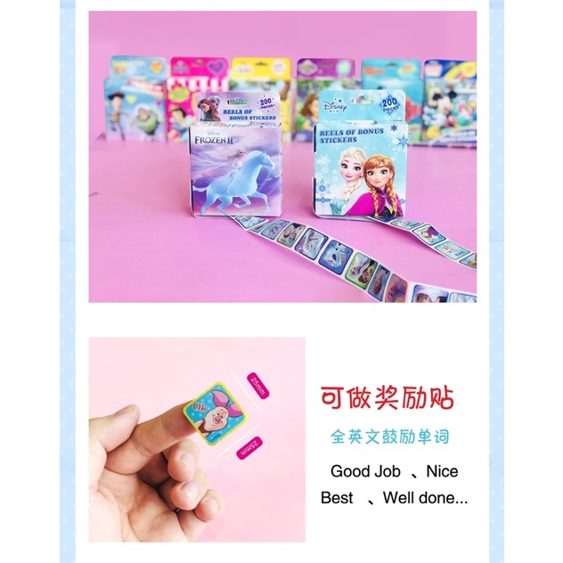 Hộp 200 Sticker công chúa siêu nhân kèm lời khen ngợi bé, hộp kéo miếng dán các chủ đề đáng yêu  - Coolgift