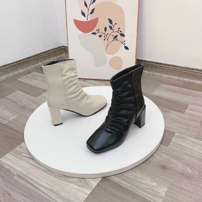 BOOT NỮ NHÚN CHUN GÓT TRỤ DA LÌ 3 MÀU HÀNG CAO 8 PHÂN. F13 | BigBuy360 - bigbuy360.vn