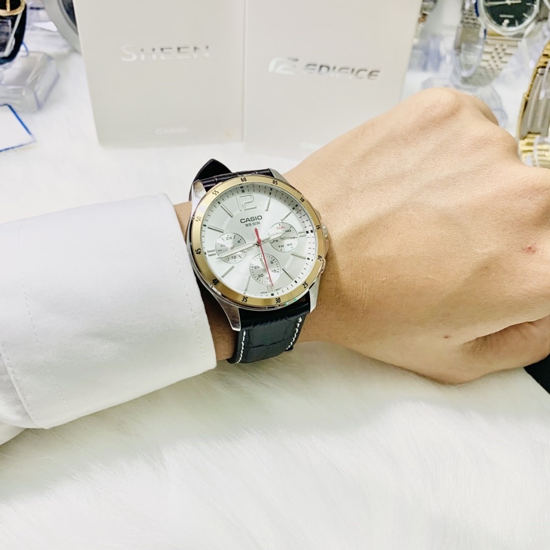 Đồng hồ nam dây da cao cấp Casio MTP 1374L-7AV Mặt trắng chống nước 5ATM - Size 42mm  Bảo hành 1 năm Hyma watch