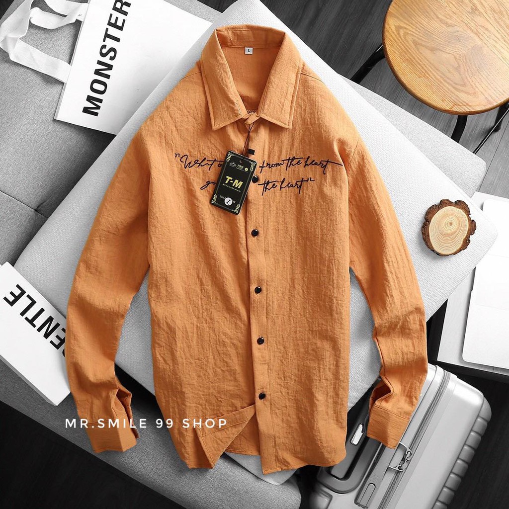 ÁO SƠ MI BASIC ĐŨI THÊU CHỮ TAY DÀI UNISEX MR SMILE 99 SHOP | BigBuy360 - bigbuy360.vn