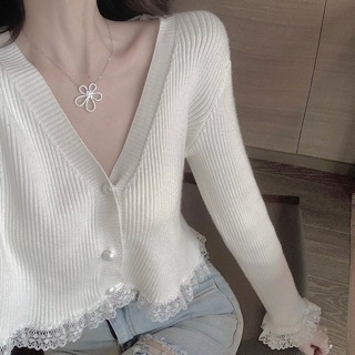 [Order] Áo croptop len mỏng ren