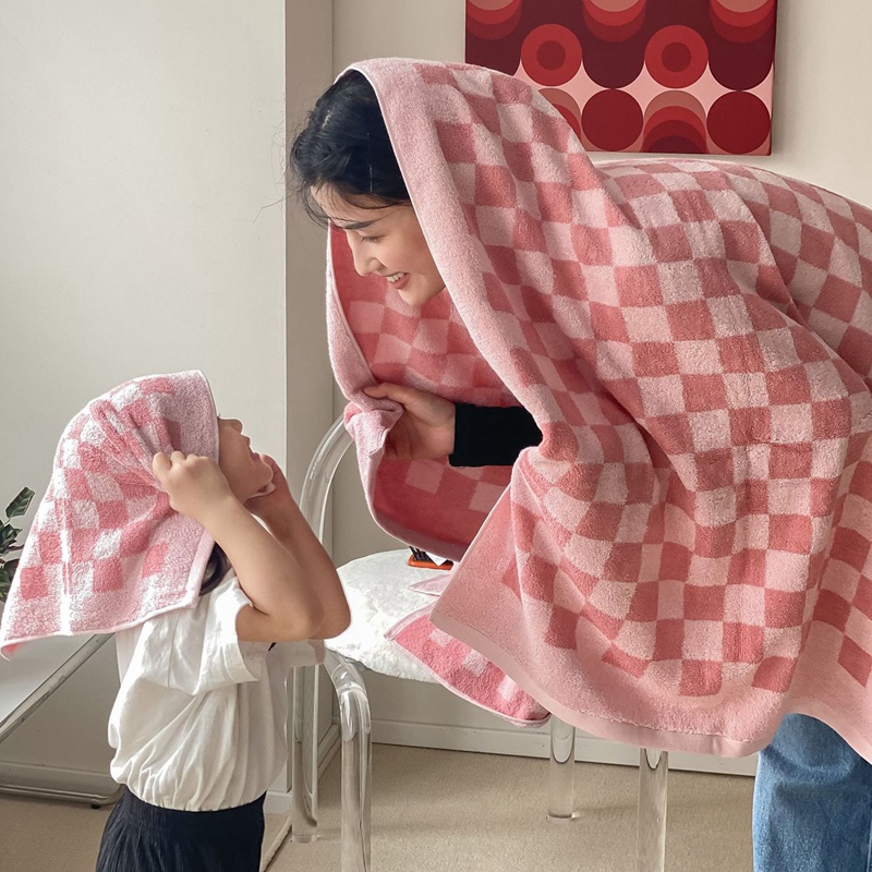 Khăn Lau Mặt / Tay Chất Liệu Cotton Nhanh Khô Họa Tiết Bàn Cờ Độc Đáo