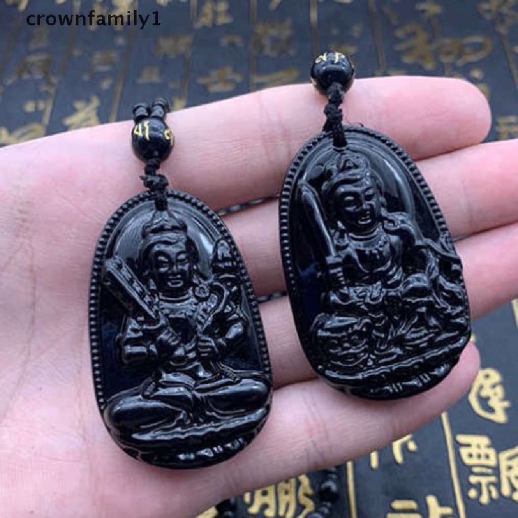1 Vòng cổ Bùa May Mắn Mặt Phật Bằng Đá Obsidian Đen Tự Nhiên Khắc Họa Tiết crownfamily1