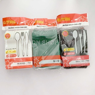  Combo 100 muỗng nhựa dài 15cm cao cấp dùng cho trà sữa - cơm - phở 