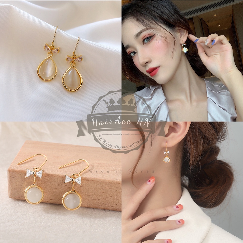 Bông Tai Nữ Đính Đá Ngọc Bích Hình Tròn /Giọt Nước Khuyên Tai Móc Đính Hạt Chamre Sừng Phong Cách Nhẹ Nhàng Hà Quốc 2021