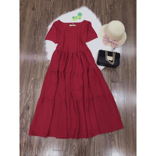Váy bầu maxi đỏ 3 tâng