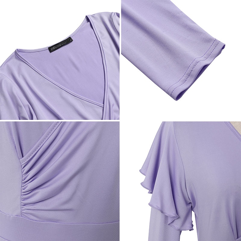 Đầm Zanzea tay dài cổ chữ V eo cao thời trang xinh xắn cho nữ