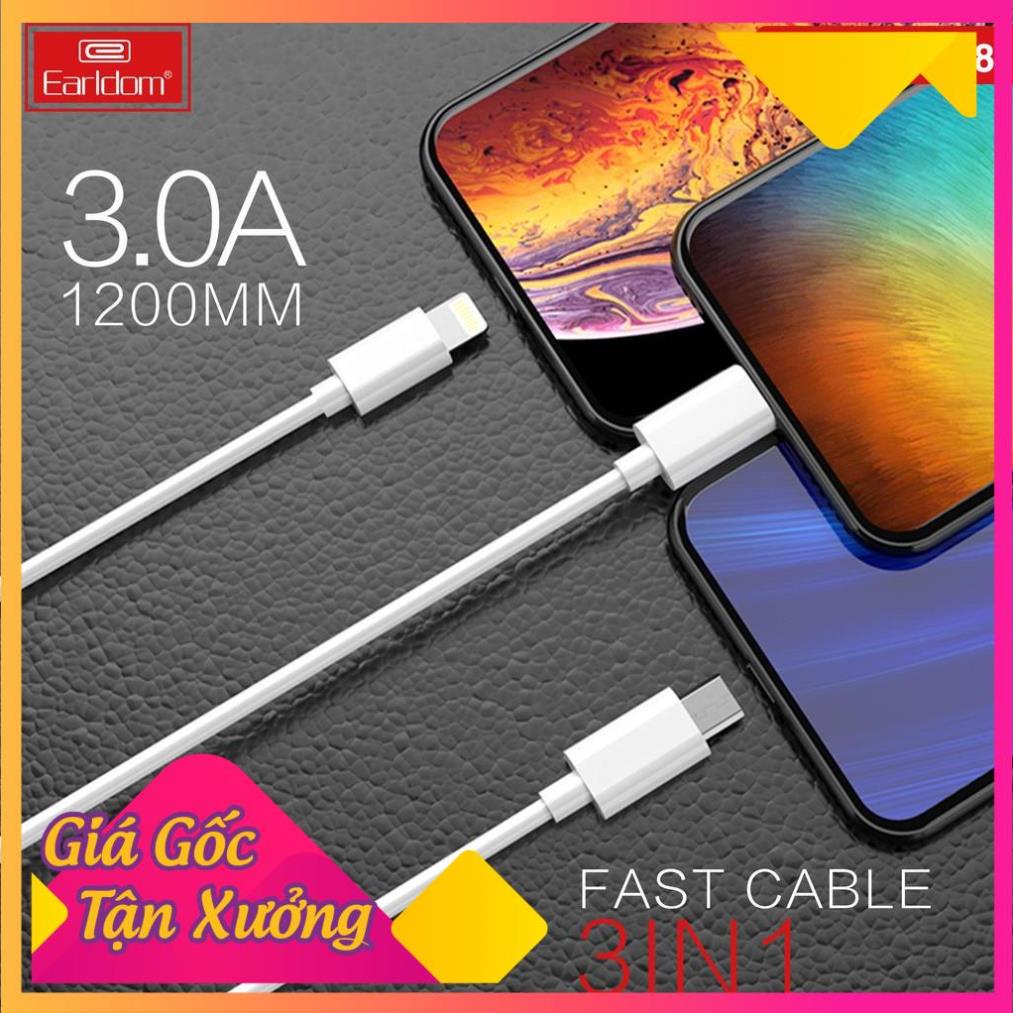 Dây sạc 3 trong 1 Earldom IMC-018 sạc nhanh cho Iphone SamSung Xiaomi dài 120cm