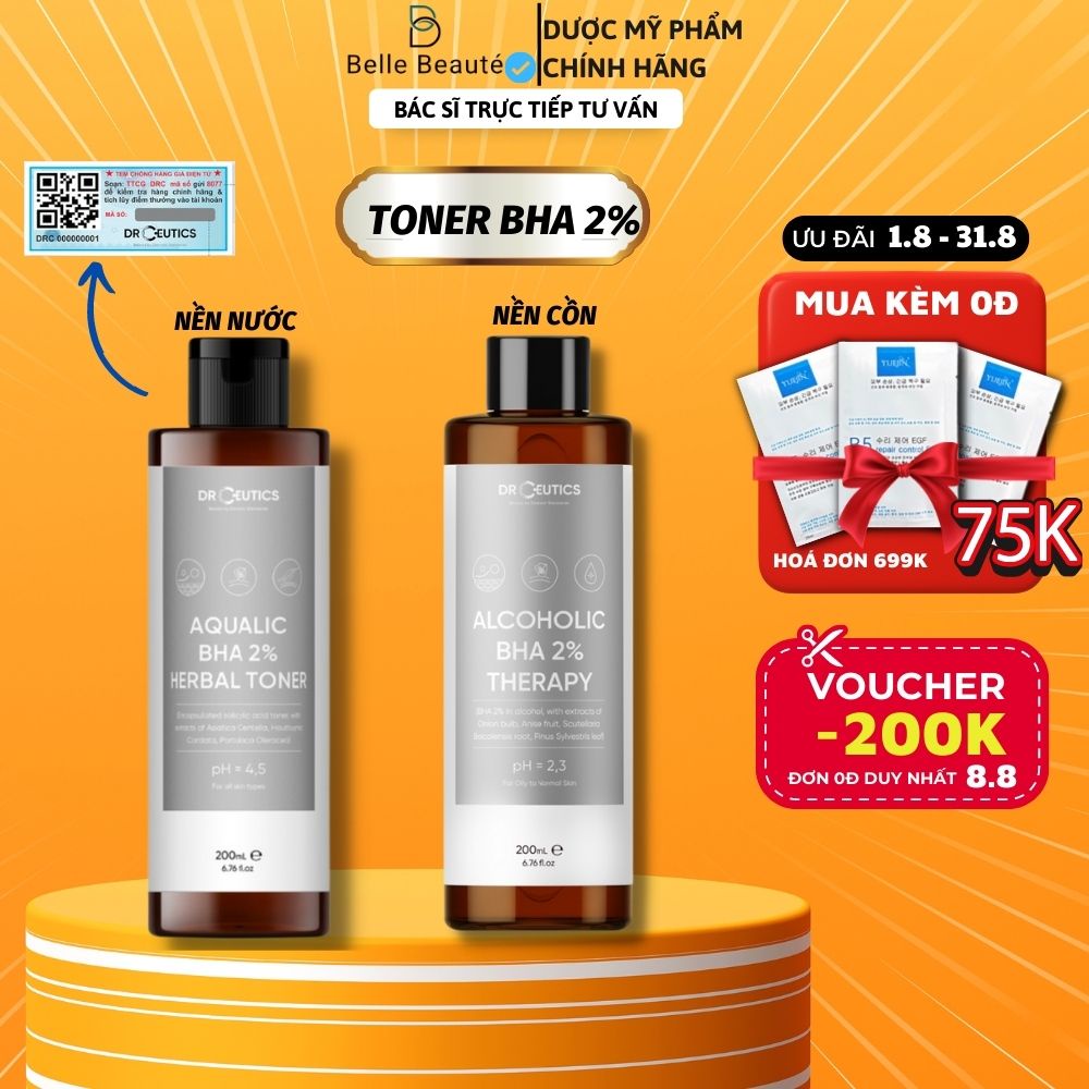 Dung Dịch Làm Sạch Và Cân Bằng Da DrCeutics BHA 2% Nền cồn và Nền nước - 200ml